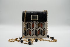 Vintage Andrew Gn Borsa con tracolla a catena in pelle di serpente semi preziosa A. Stone