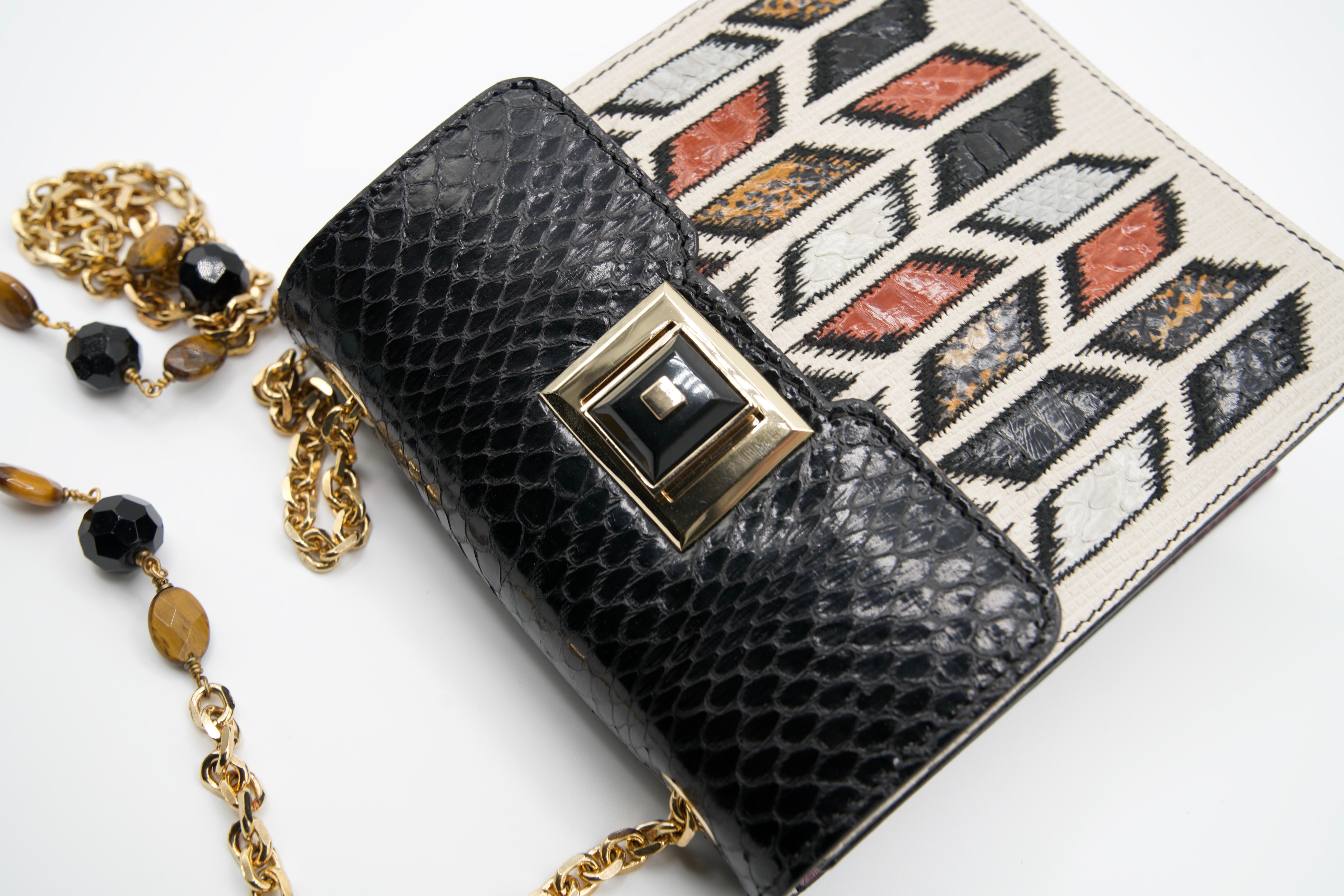 Women's Vintage Andrew GN Snakeskin Semi precious Stone Chain Strap Bag For Sale