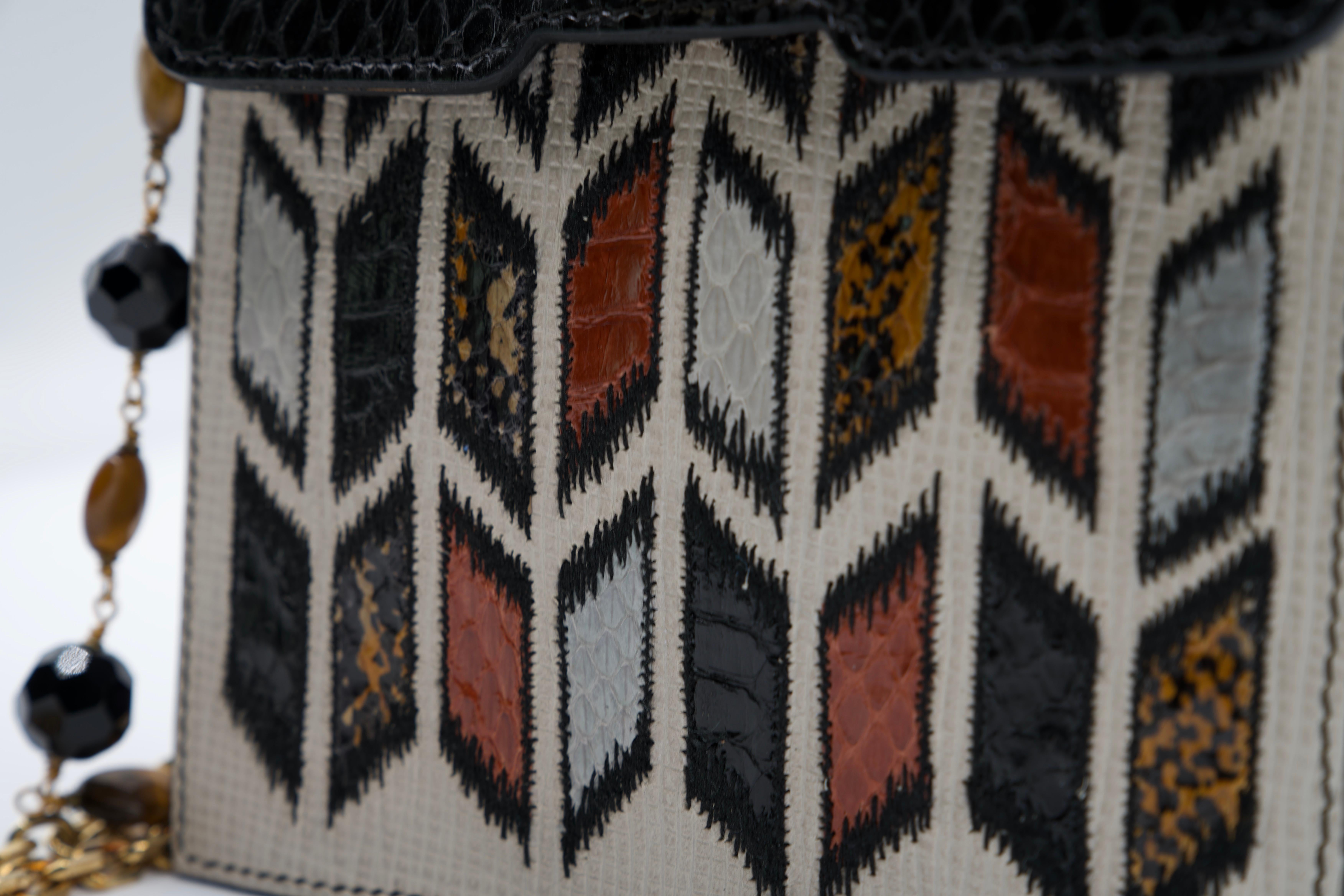 Vintage Andrew GN Snakeskin Semi precious Stone Chain Strap Bag For Sale 4