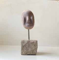 Vintage Androgynous Granite Stone Head Sculpture