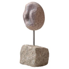 Vintage Androgynous Granite Stone Head Sculpture