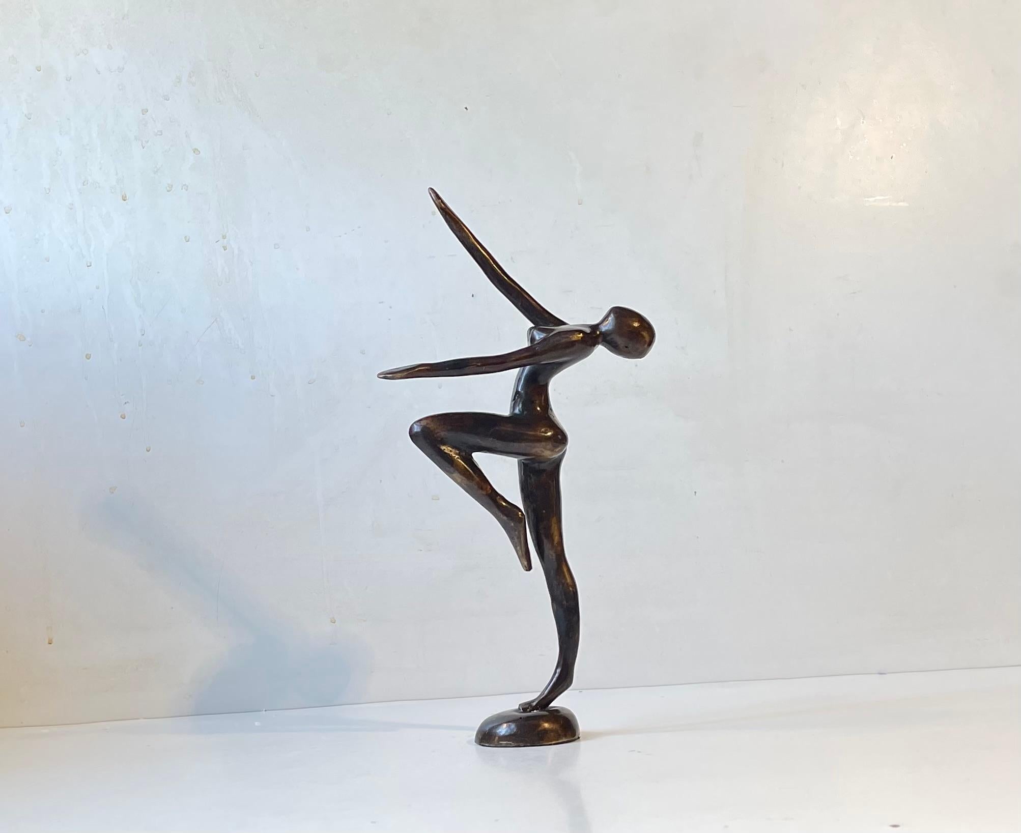 Art déco Sculpture d'Androgyne vintage en bronze patiné en vente