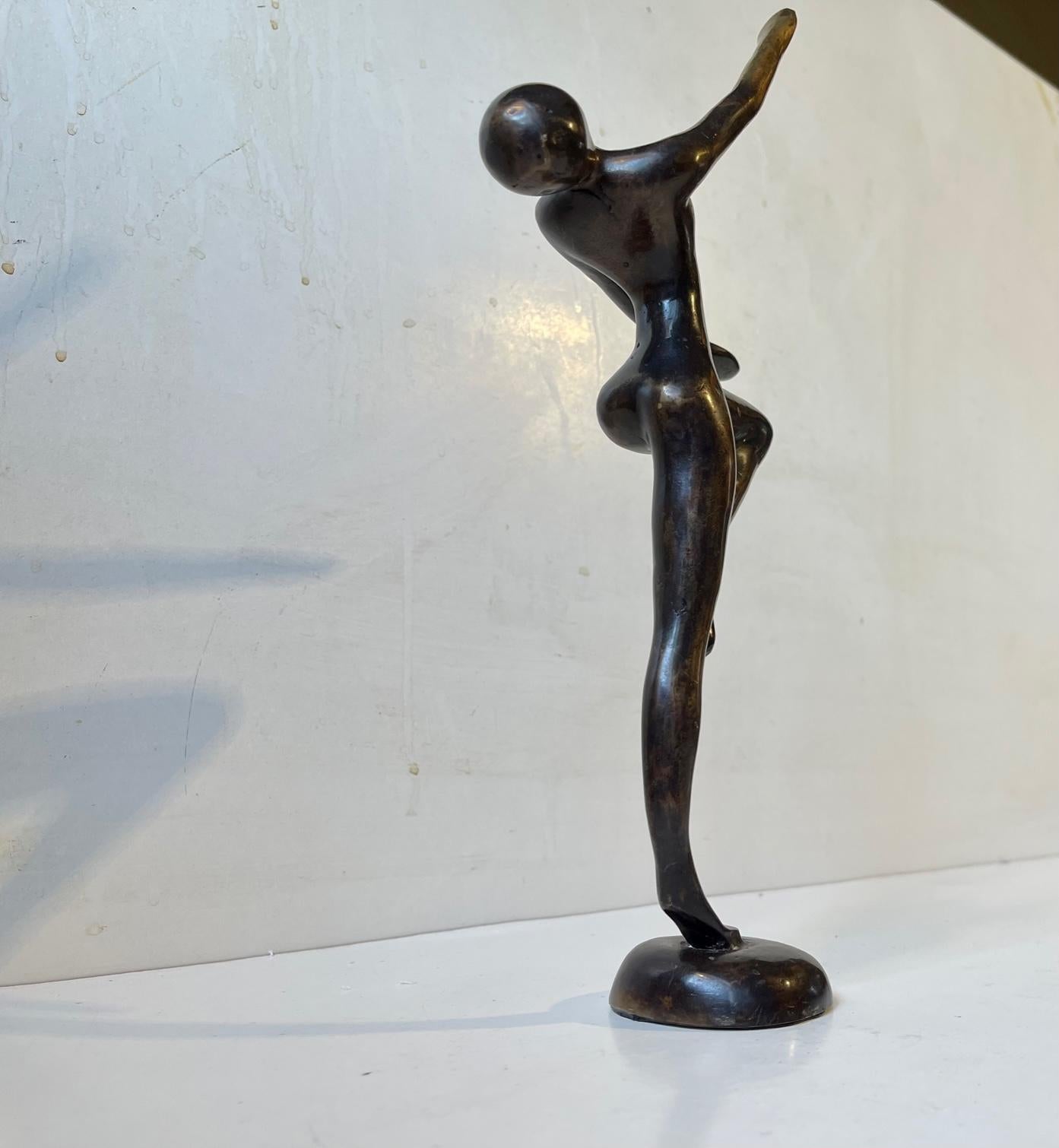 Late 20th Century Vintage Androgynous Sculpture in Patinated Bronze