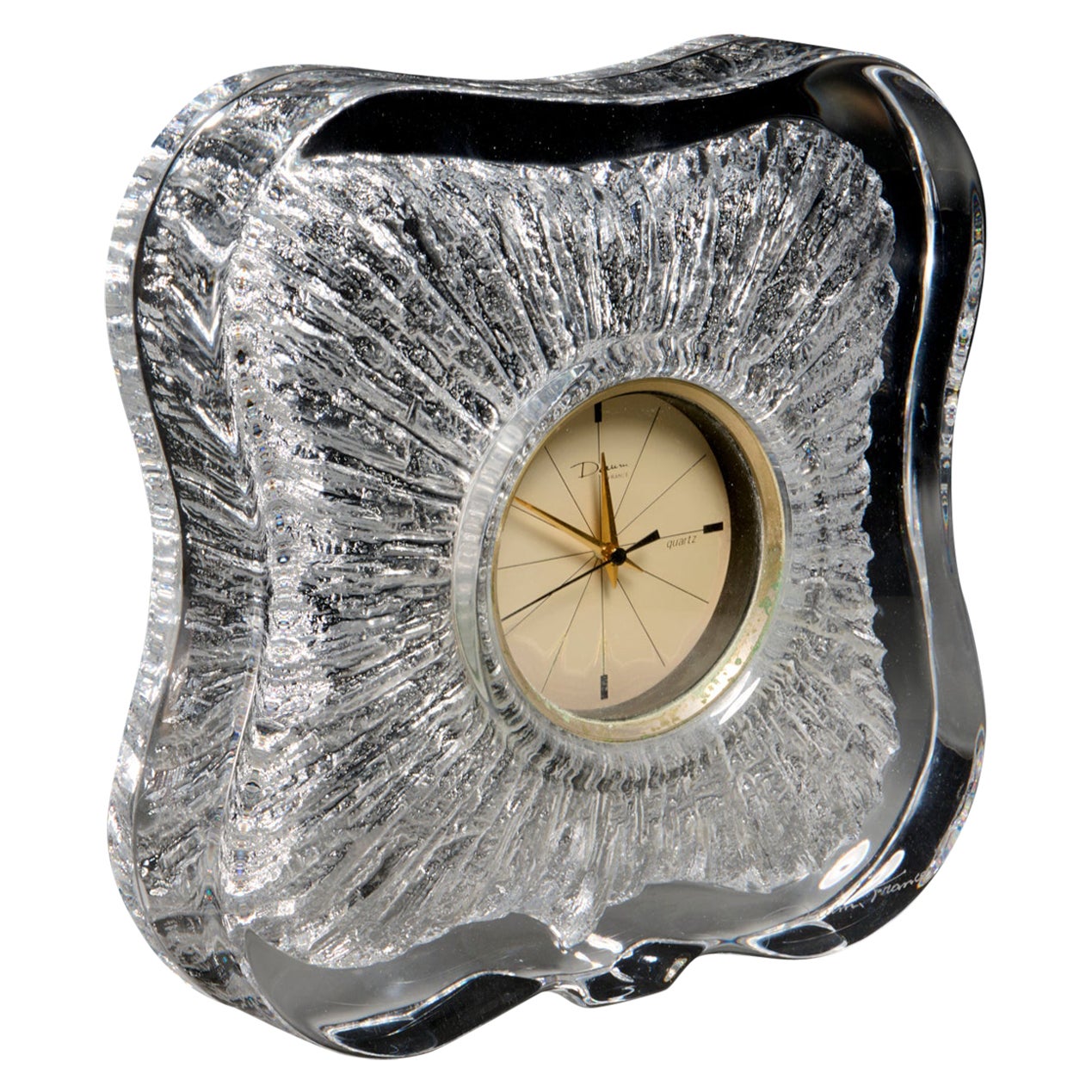 Reloj de sobremesa vintage de cristal "Anémona" de Daum, Francia