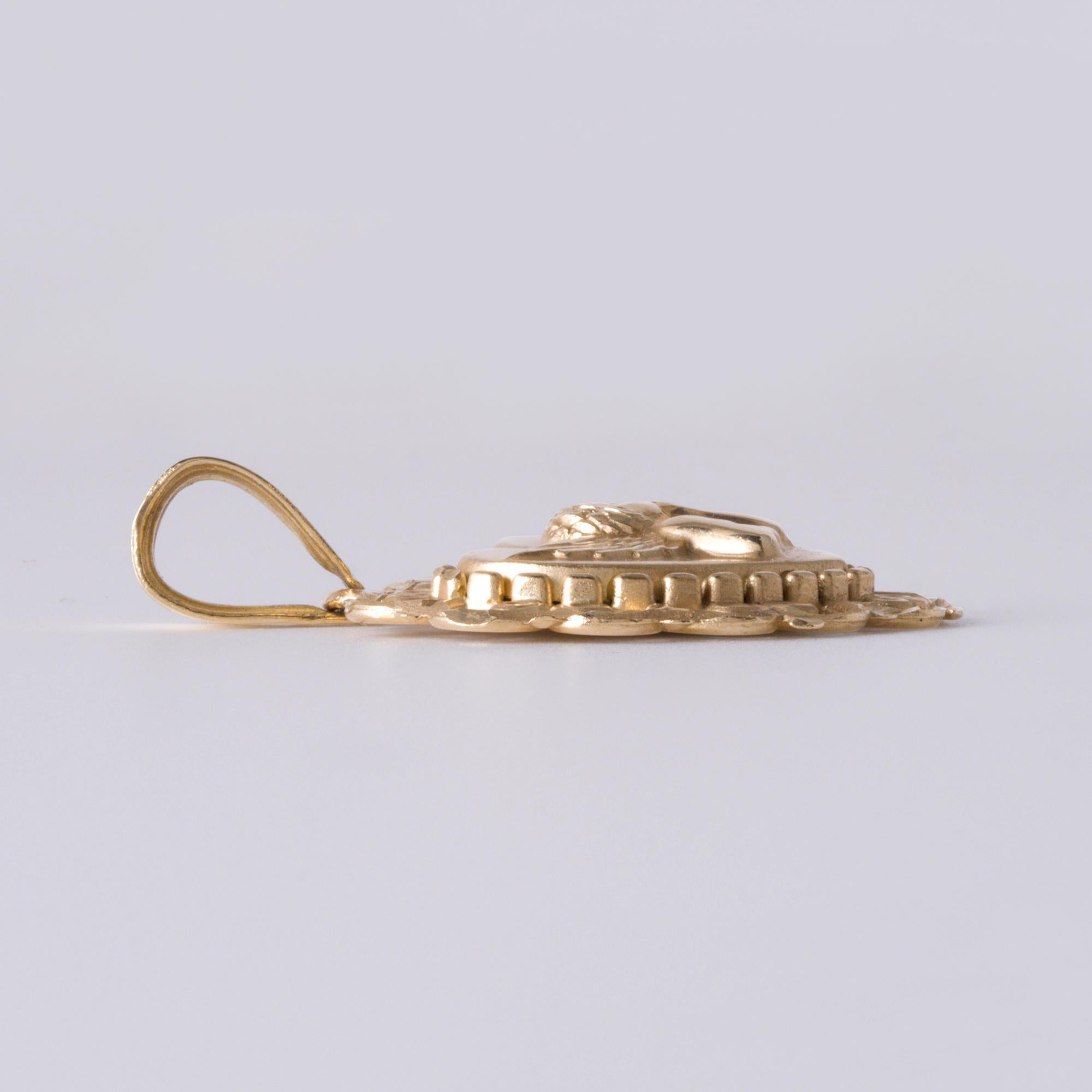 Vintage Engel Cherub Filigran Herz Anhänger Charm 14K Gelbgold Damen im Angebot