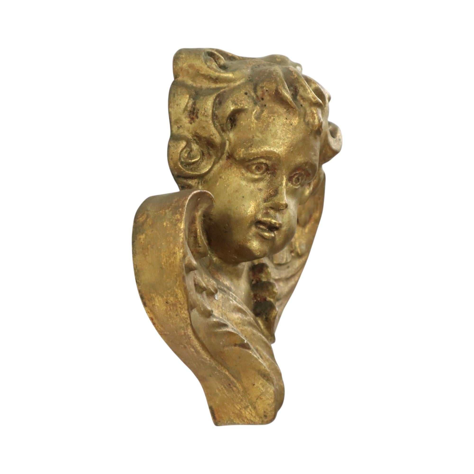 Vintage Engel Cherub Kopf Büste vergoldet Gips Wanddekoration 20cm im Angebot 3