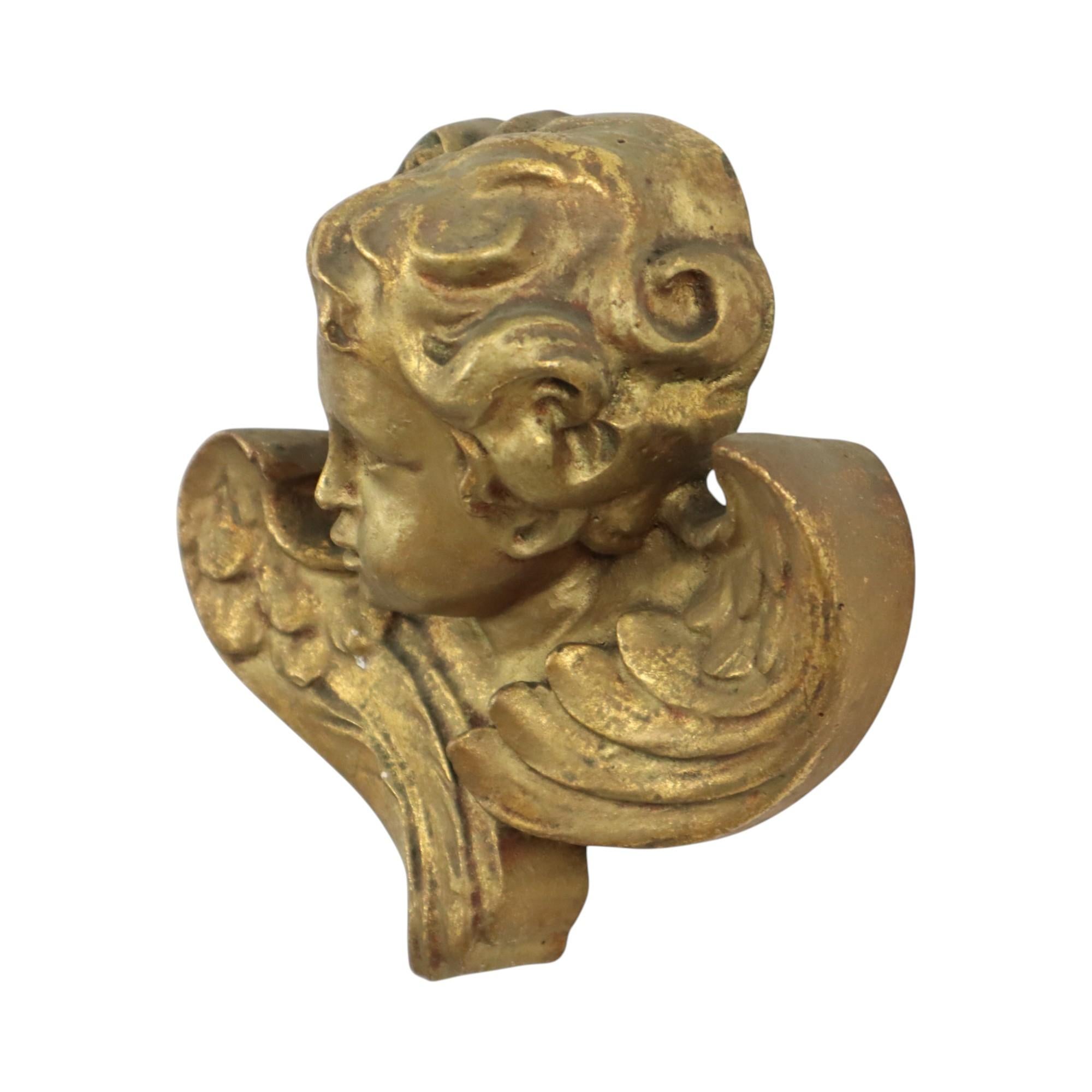 Vintage Engel Cherub Kopf Büste vergoldet Gips Wanddekoration 20cm (Europäisch) im Angebot