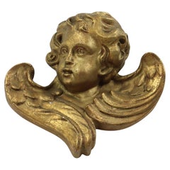 Vintage Angel Cherub Head Bust Gilded Plaster Wall Decoration 20cm