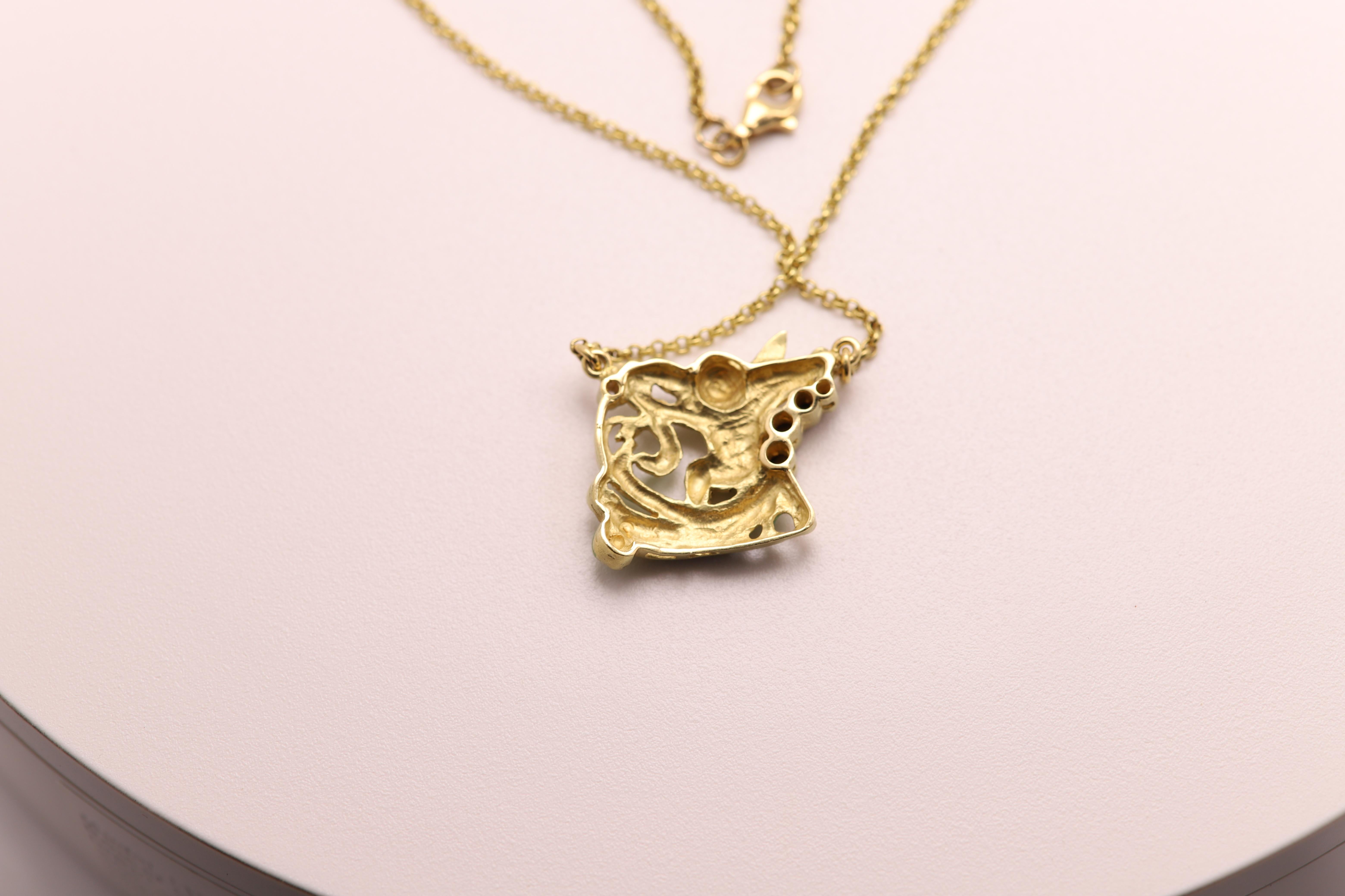 Vintage Angel Nouveau 1910 Halskette aus 18 Karat Gelbgold mit Emaille und Diamanten 5