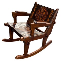 Vintage Angel Pazmino Rocking Chair - Hand Tooled Leather Ecuador