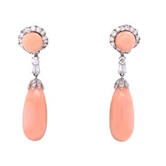 Vintage Angel Skin Coral and Diamond Convertible Drop Earrings
