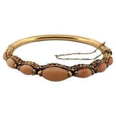 Vintage Angel Skin Coral Bangle Bracelet 14K Yellow Gold