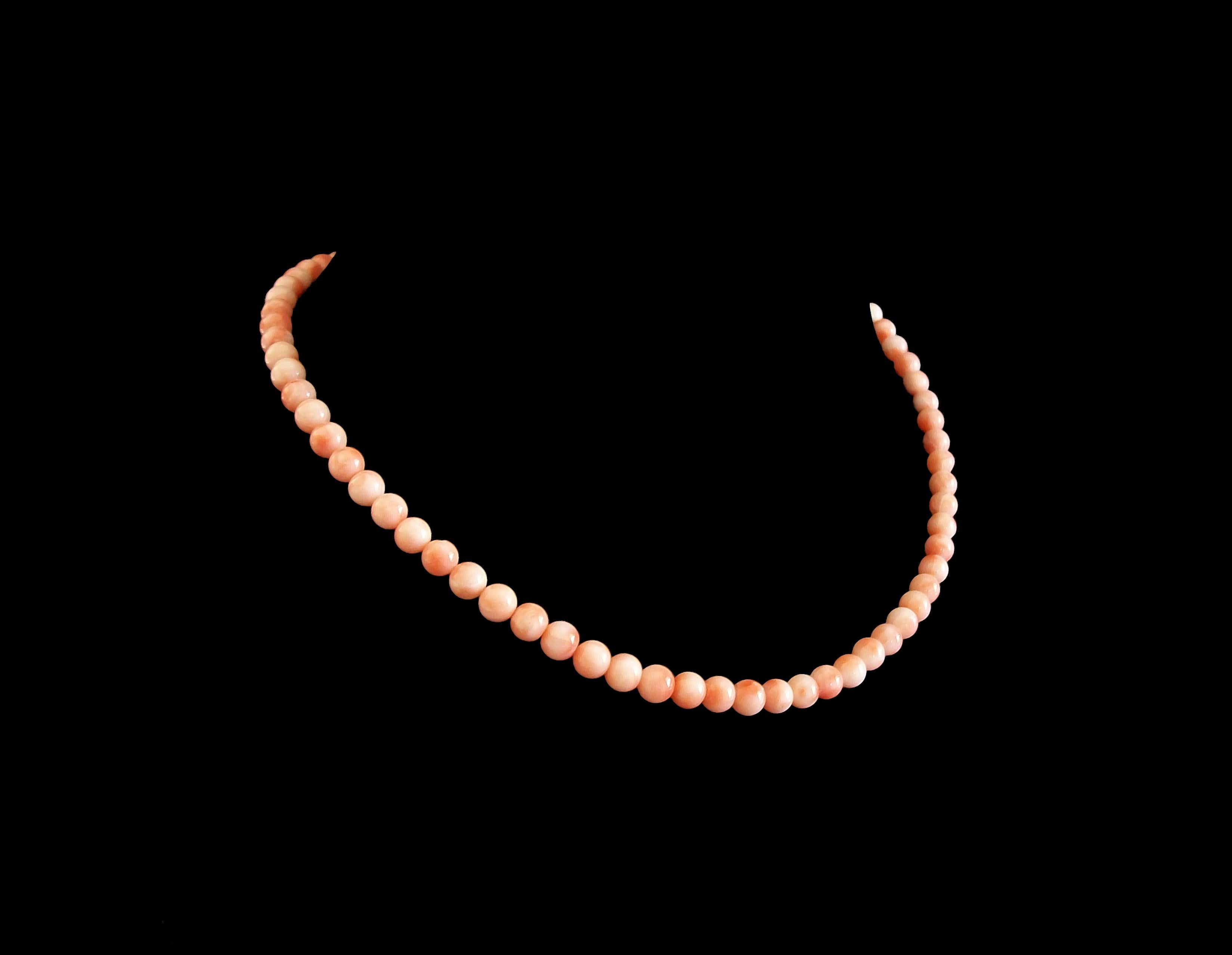 Collana vintage di perle di corallo a pelle d'angelo - Lunghezza 16,3/4