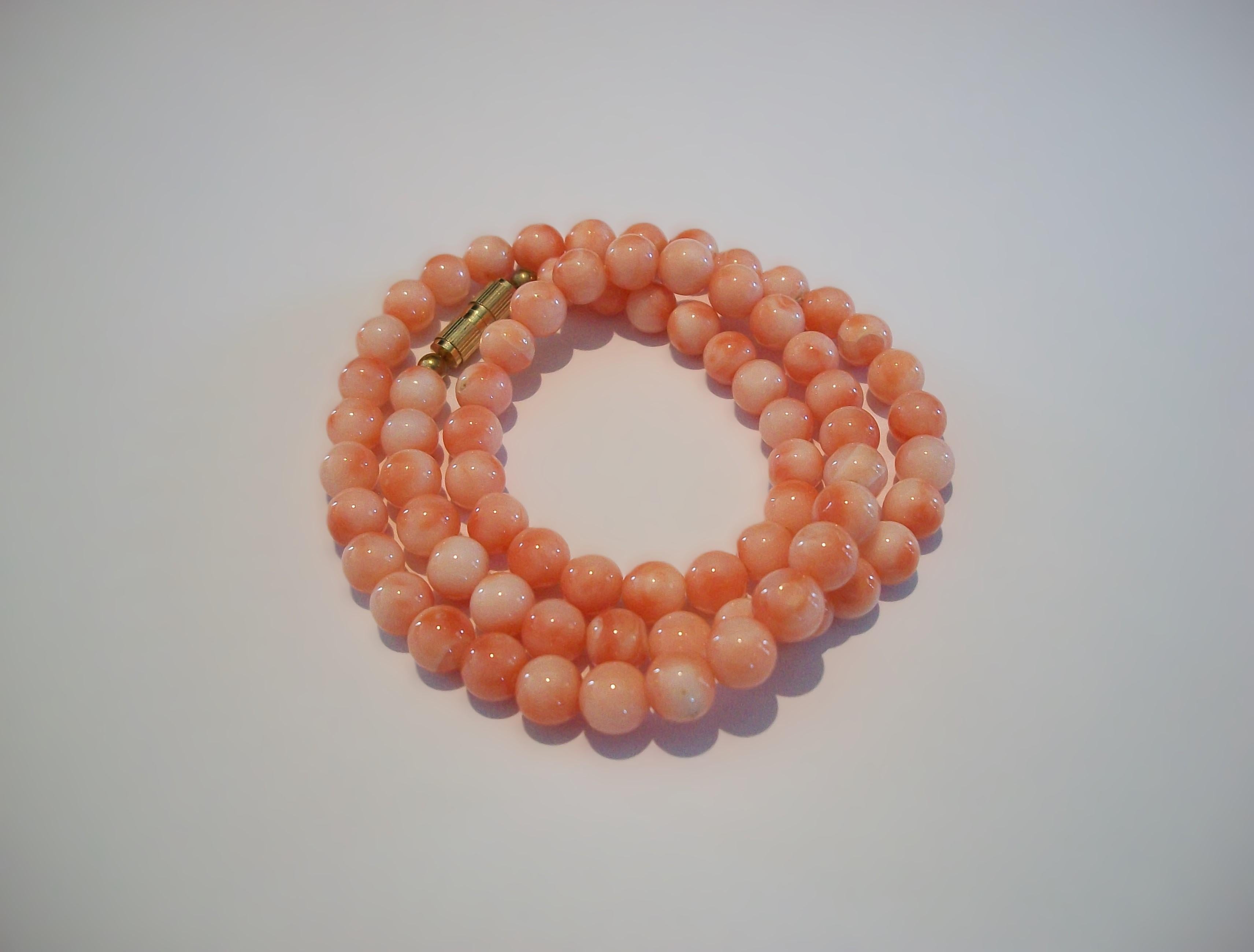 Collana vintage di perle di corallo a pelle d'angelo - Lunghezza 16,3/4