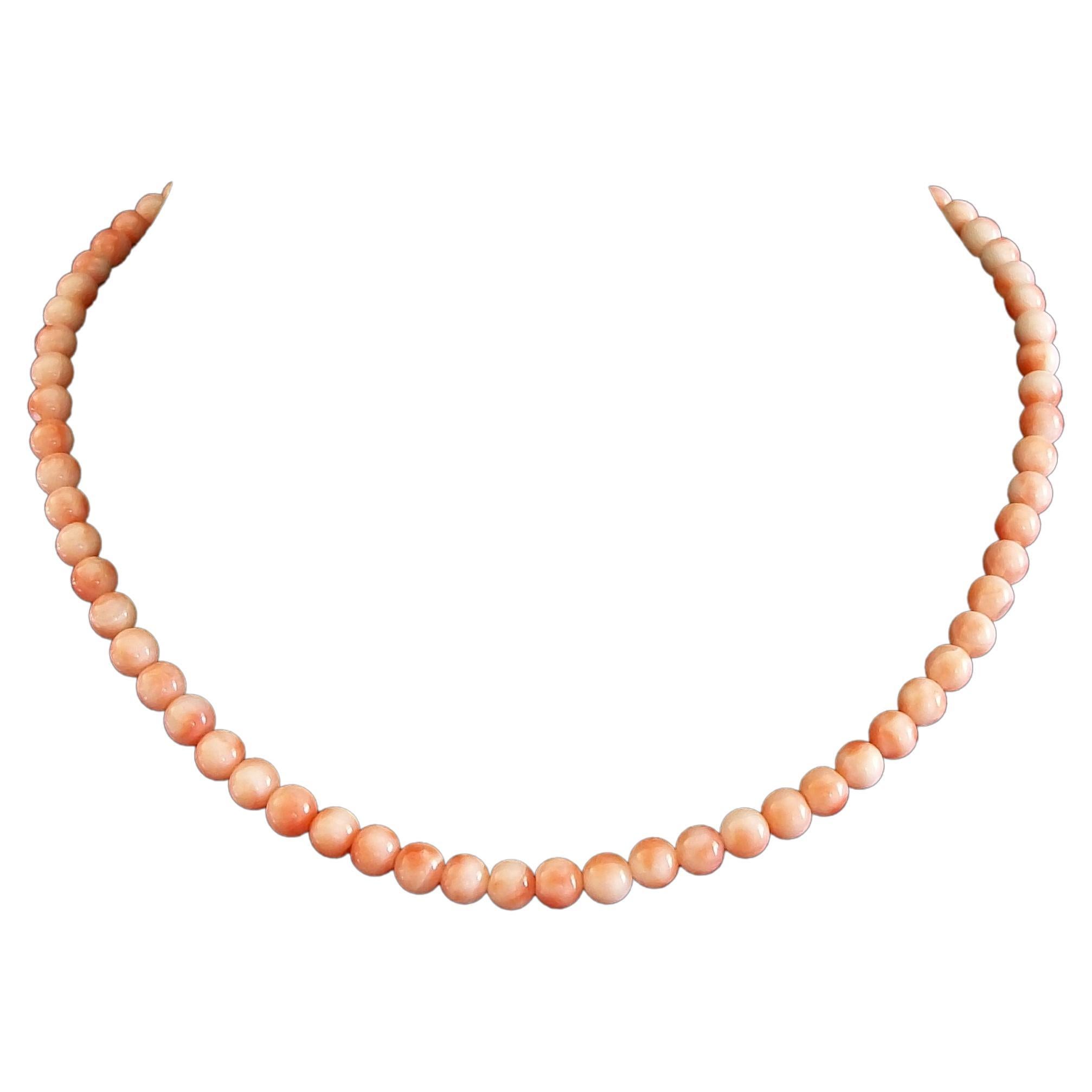 Vintage Angel Skin Coral Bead Necklace - 16 3/4" Length - Mid 20th Century