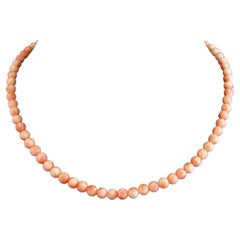 Vintage Angel Skin Coral Bead Necklace - 16 3/4" Length - Mid 20th Century