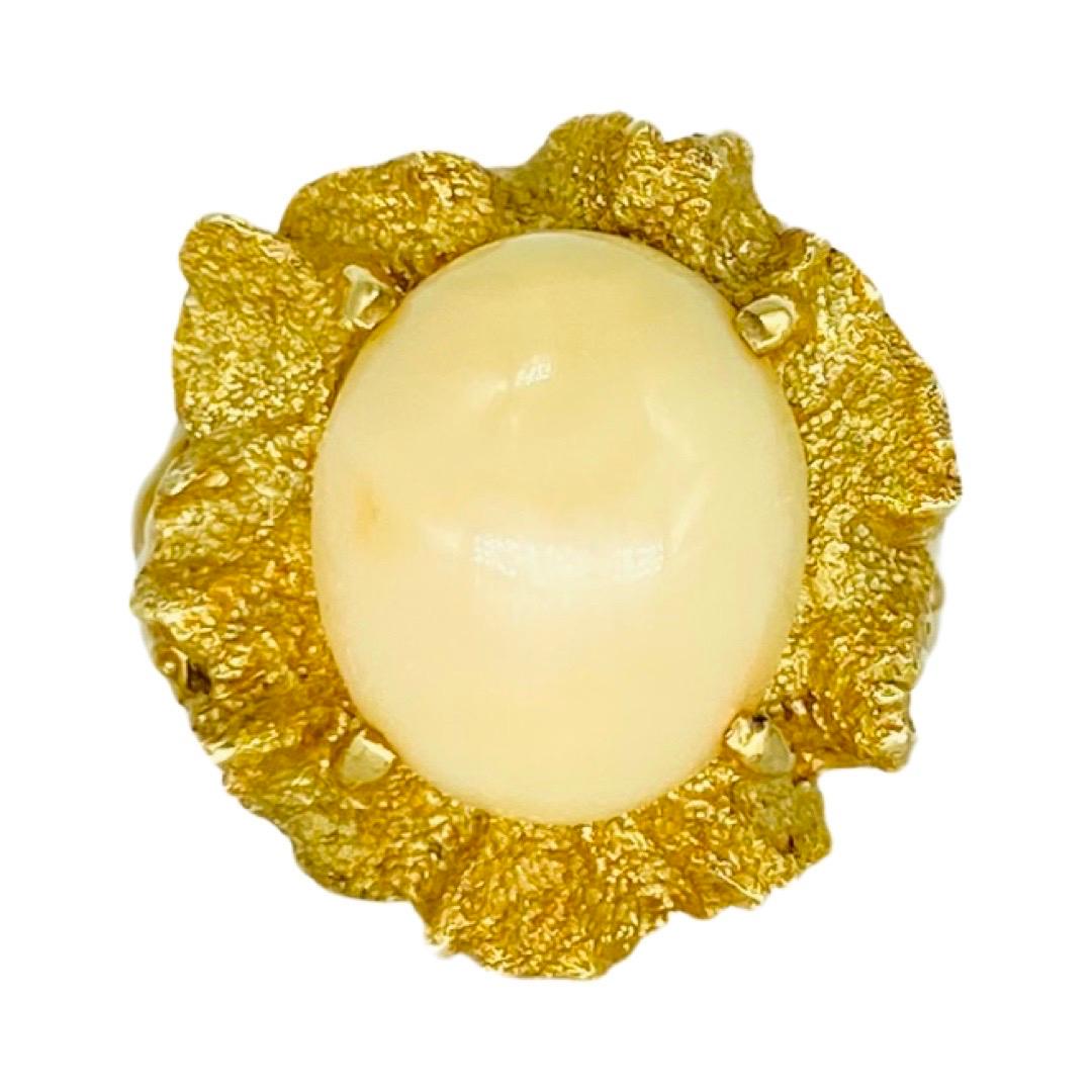 Vintage Angel Skin Koralle Cabochon Cluster Cocktail-Ring 14k Gold