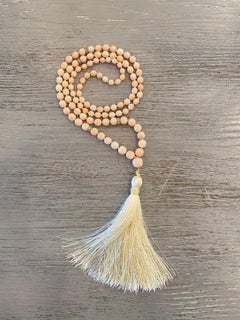 Vintage Angel Skin Coral, Diamond Mala / Prayer / Meditation Necklace in 18k YG