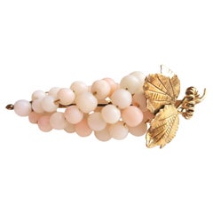 Vintage Art Nouveau Angel Skin Coral Grapes Brooch, Vermeil, Italy