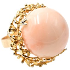 Vintage Angel Skin Coral Ring 14 Karat Yellow Gold