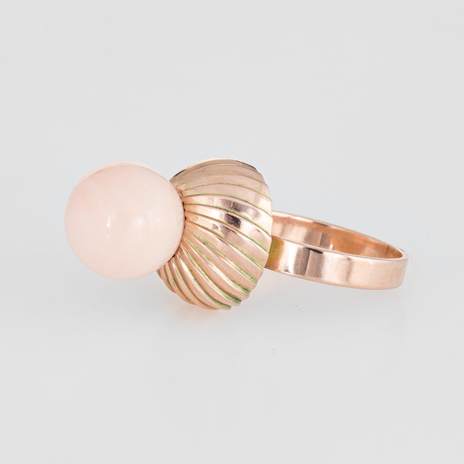 Round Cut Vintage Angel Skin Coral Ring 14k Rose Gold Cocktail Jewelry Estate Fine
