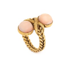 Vintage Angel Skin Coral Ring Braided Band 18k Yellow Gold Estate Jewelry