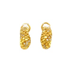 Vintage Angela Cummings 18 Karat Textured Gold Diamond Hoop Earrings