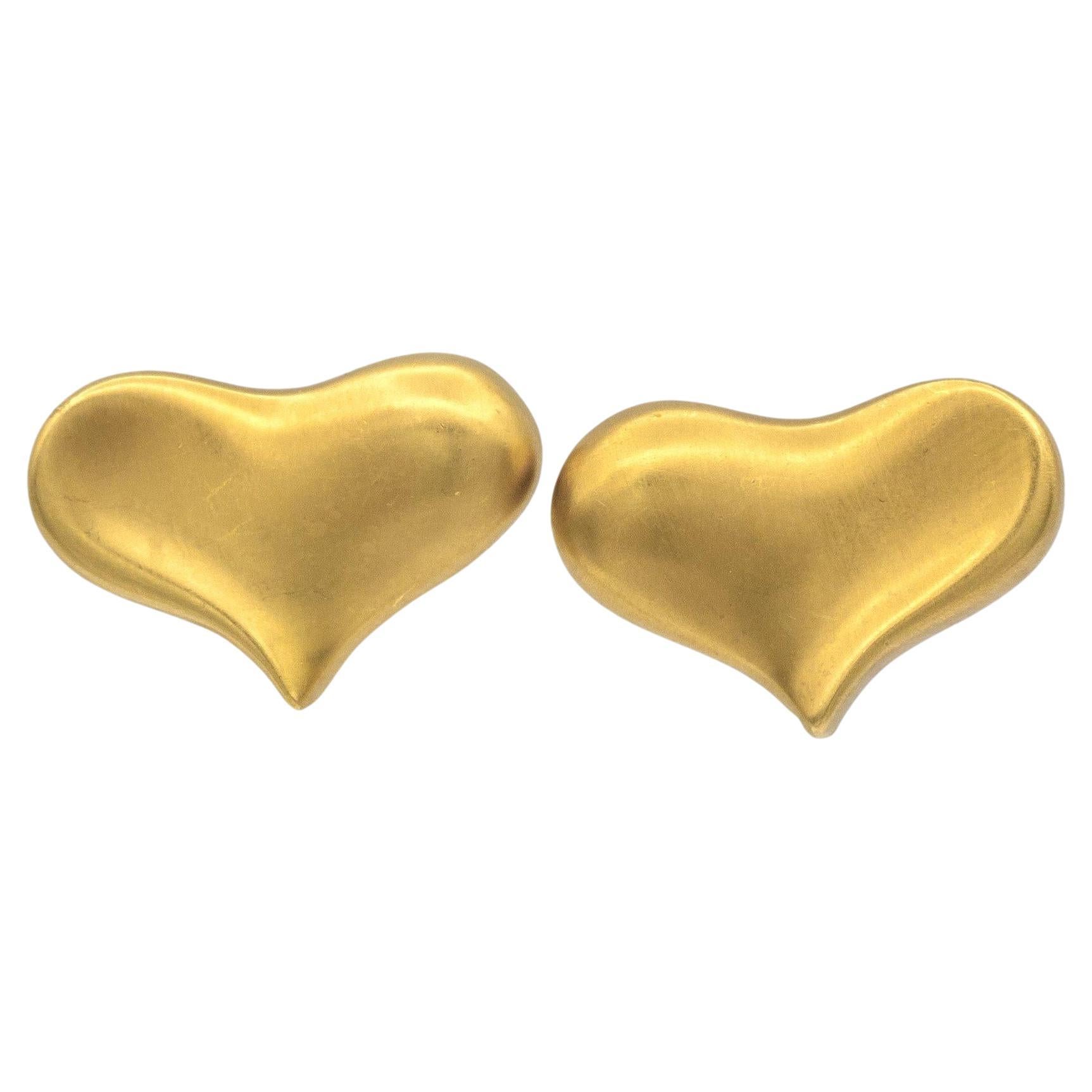 Vintage Angela Cummings 18K Yellow Gold Heart Clip Earrings C.1985