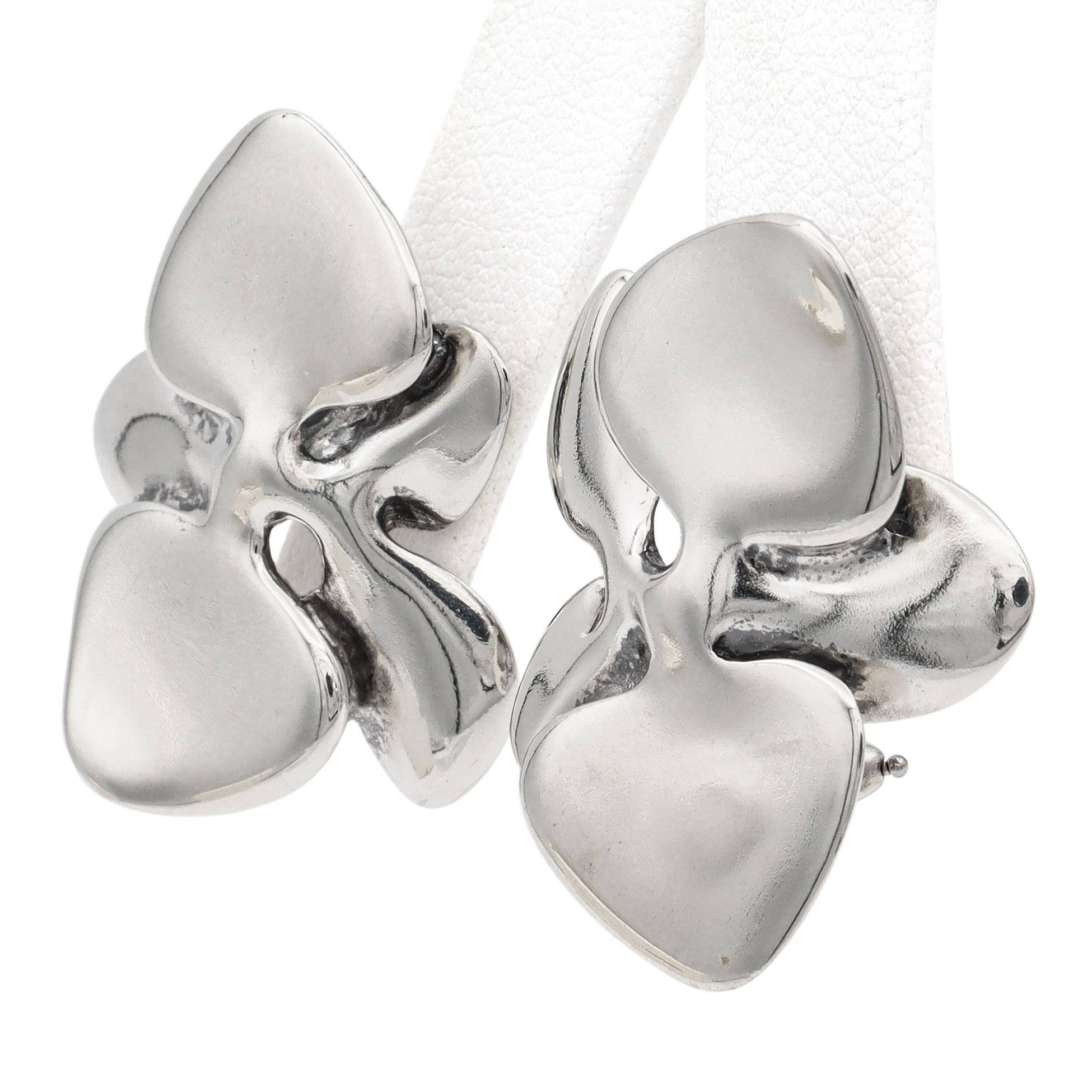 Vintage Angela Cummings 1984 Sterling Silver Sculptural Orchids Clip On Earrings 1