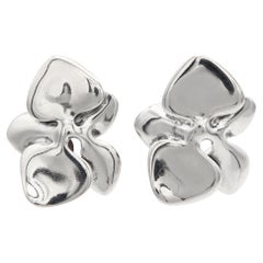 Vintage Angela Cummings 1984 Sterling Silver Sculptural Orchids Clip On Earrings