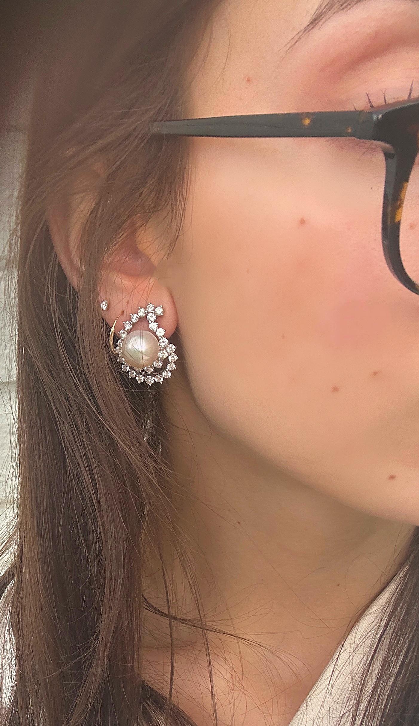 Vintage Angela Cummings Jumbo Platinum Diamond and Pearl Swirl Earrings 5