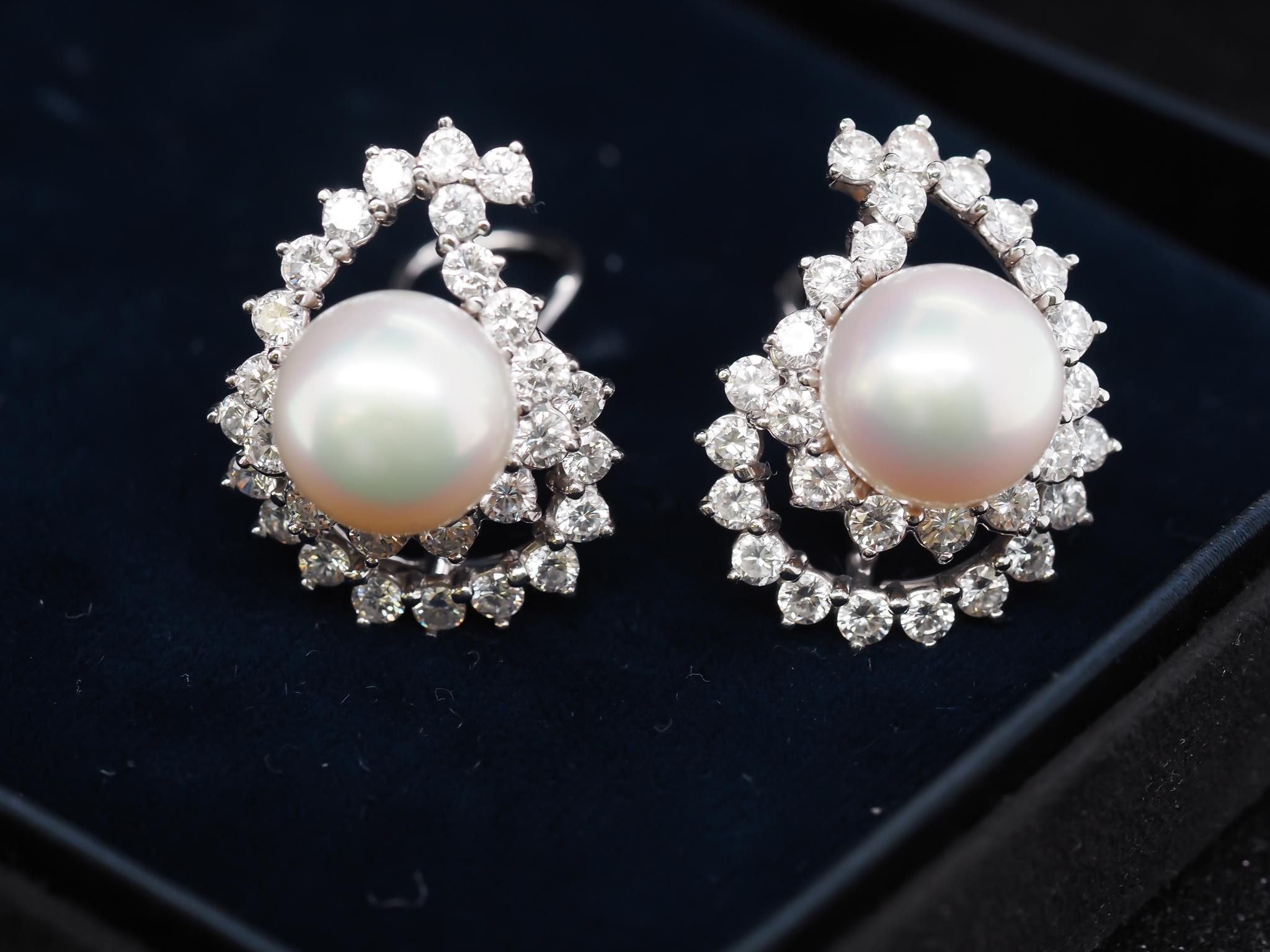 Brilliant Cut Vintage Angela Cummings Jumbo Platinum Diamond and Pearl Swirl Earrings