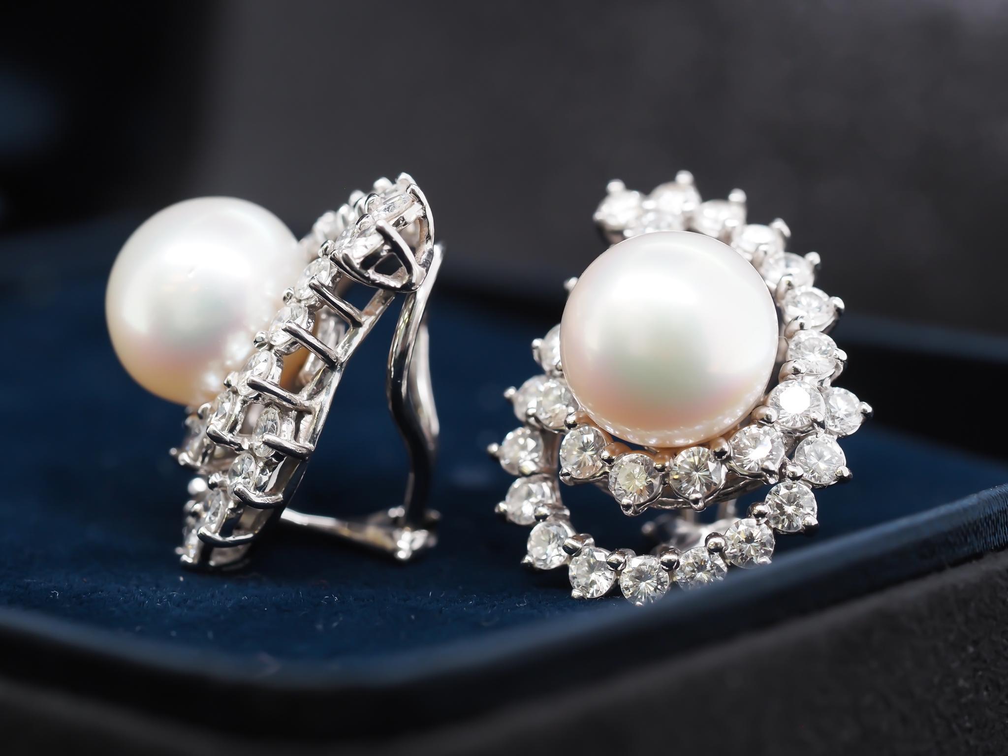 Vintage Angela Cummings Jumbo Platinum Diamond and Pearl Swirl Earrings In Good Condition In Hicksville, NY