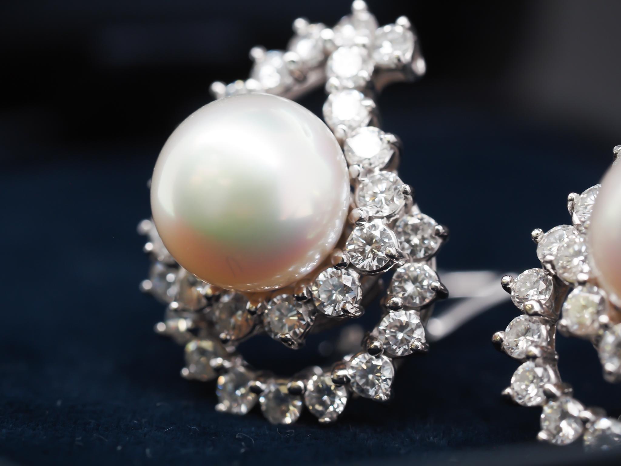 Women's Vintage Angela Cummings Jumbo Platinum Diamond and Pearl Swirl Earrings