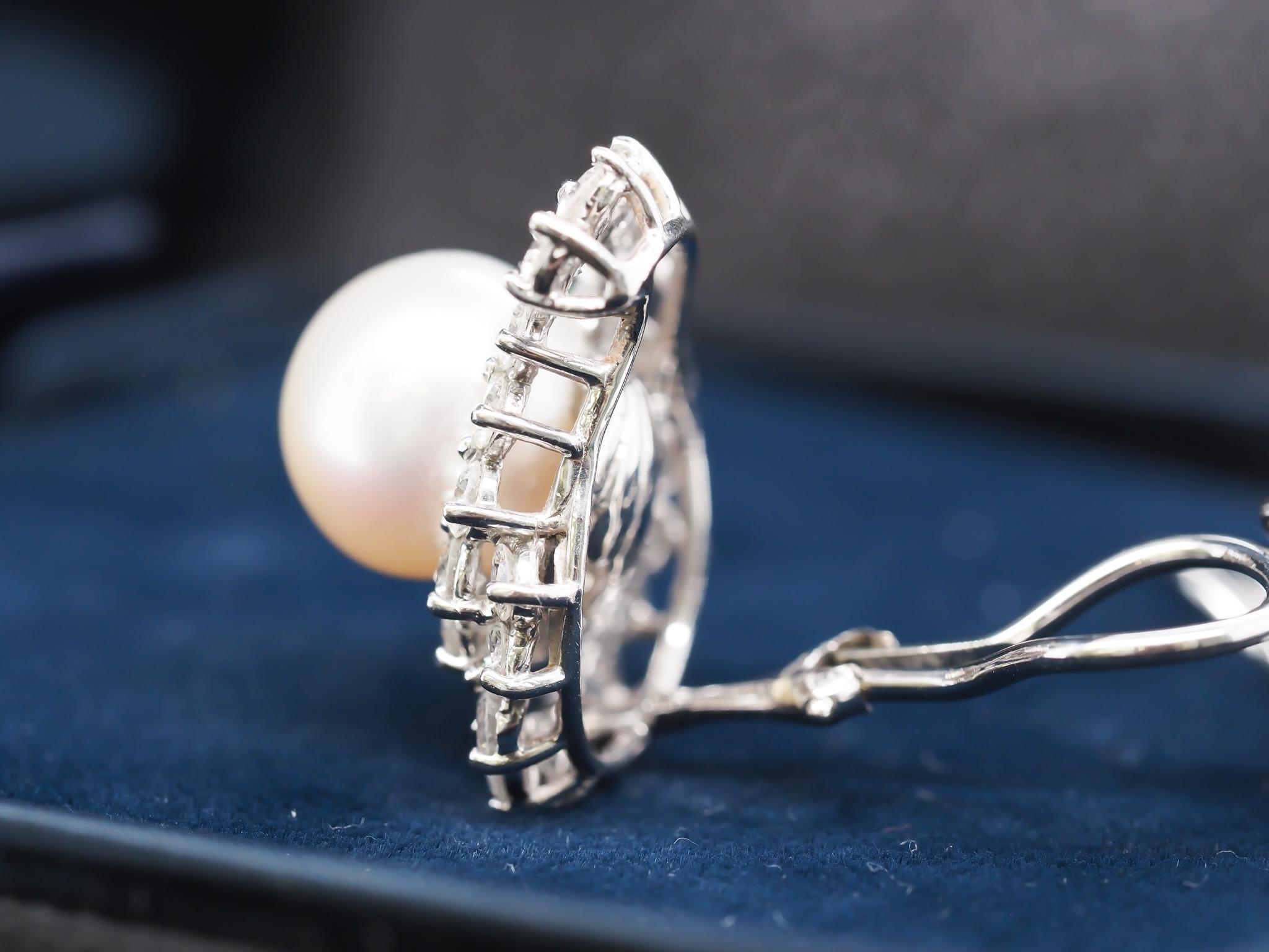 Vintage Angela Cummings Jumbo Platinum Diamond and Pearl Swirl Earrings 1