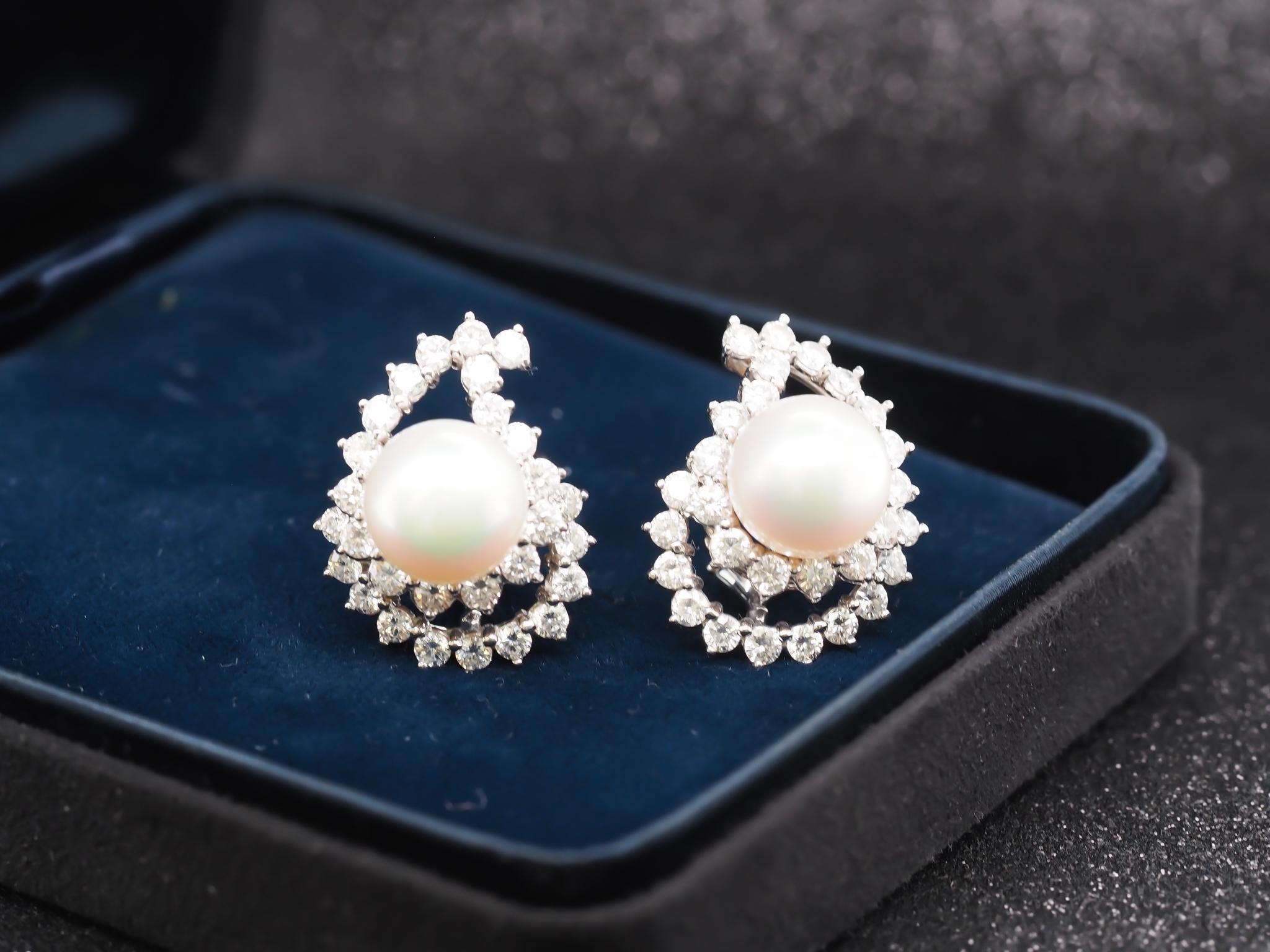 Vintage Angela Cummings Jumbo Platinum Diamond and Pearl Swirl Earrings 2