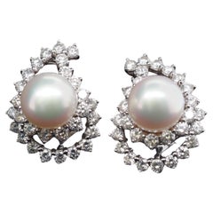 Vintage Angela Cummings Jumbo Platinum Diamond and Pearl Swirl Earrings