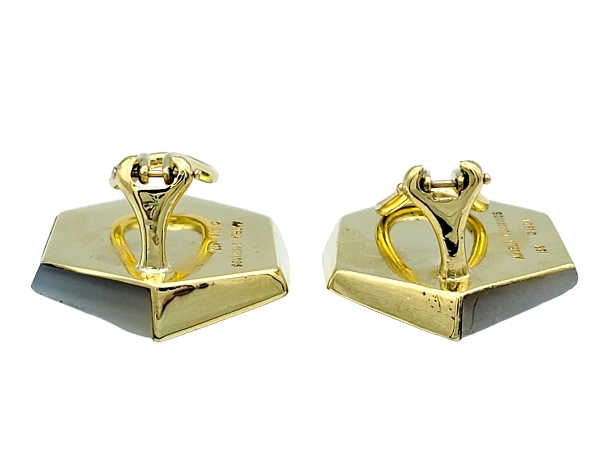 Vintage Angela Cummings Onyx and Mother of Pearl Clip-On Earrings, 18 Karat Gold In Good Condition In Scottsdale, AZ