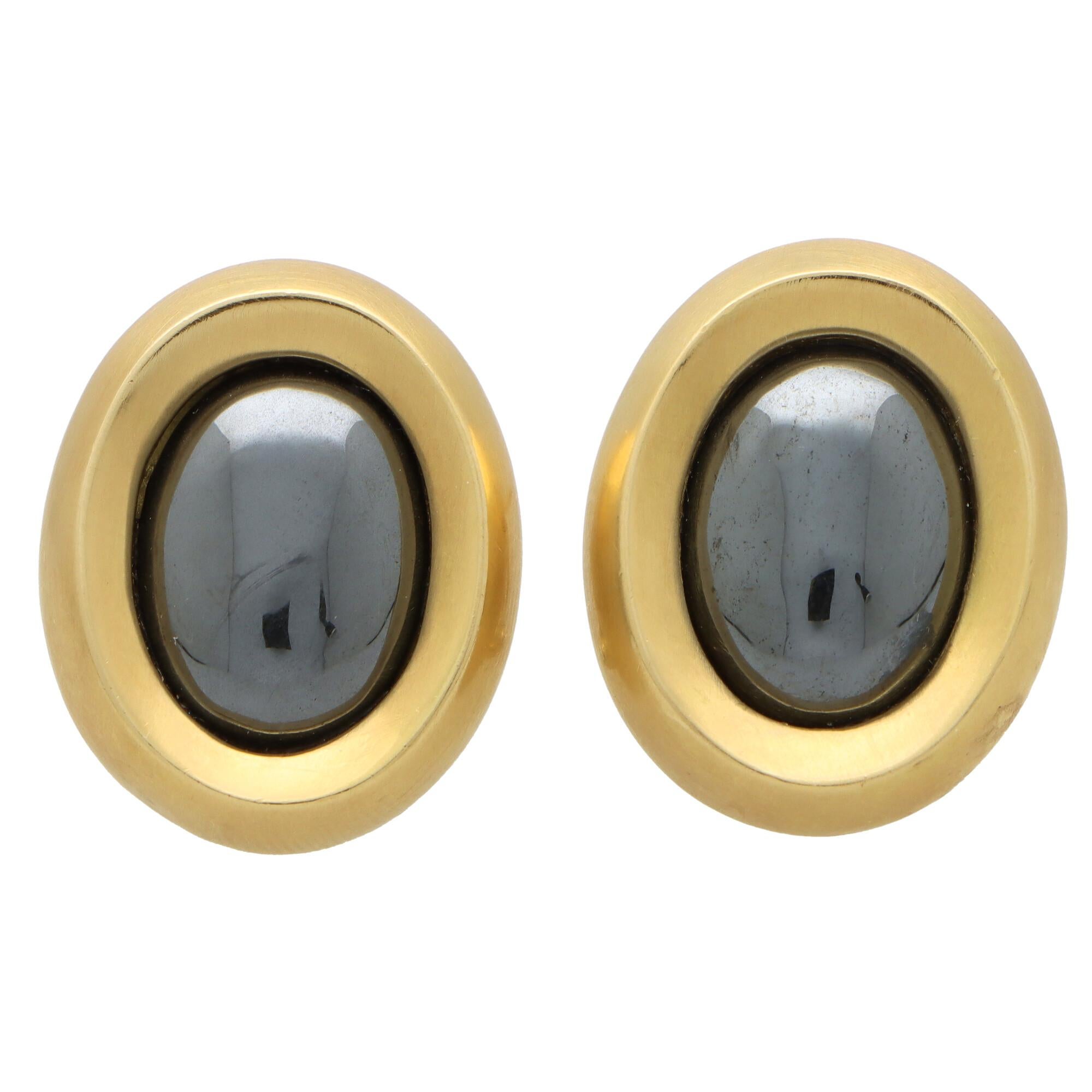 Vintage Angela Cummings Retro Hematite and Yellow Gold Earrings In Excellent Condition For Sale In London, GB