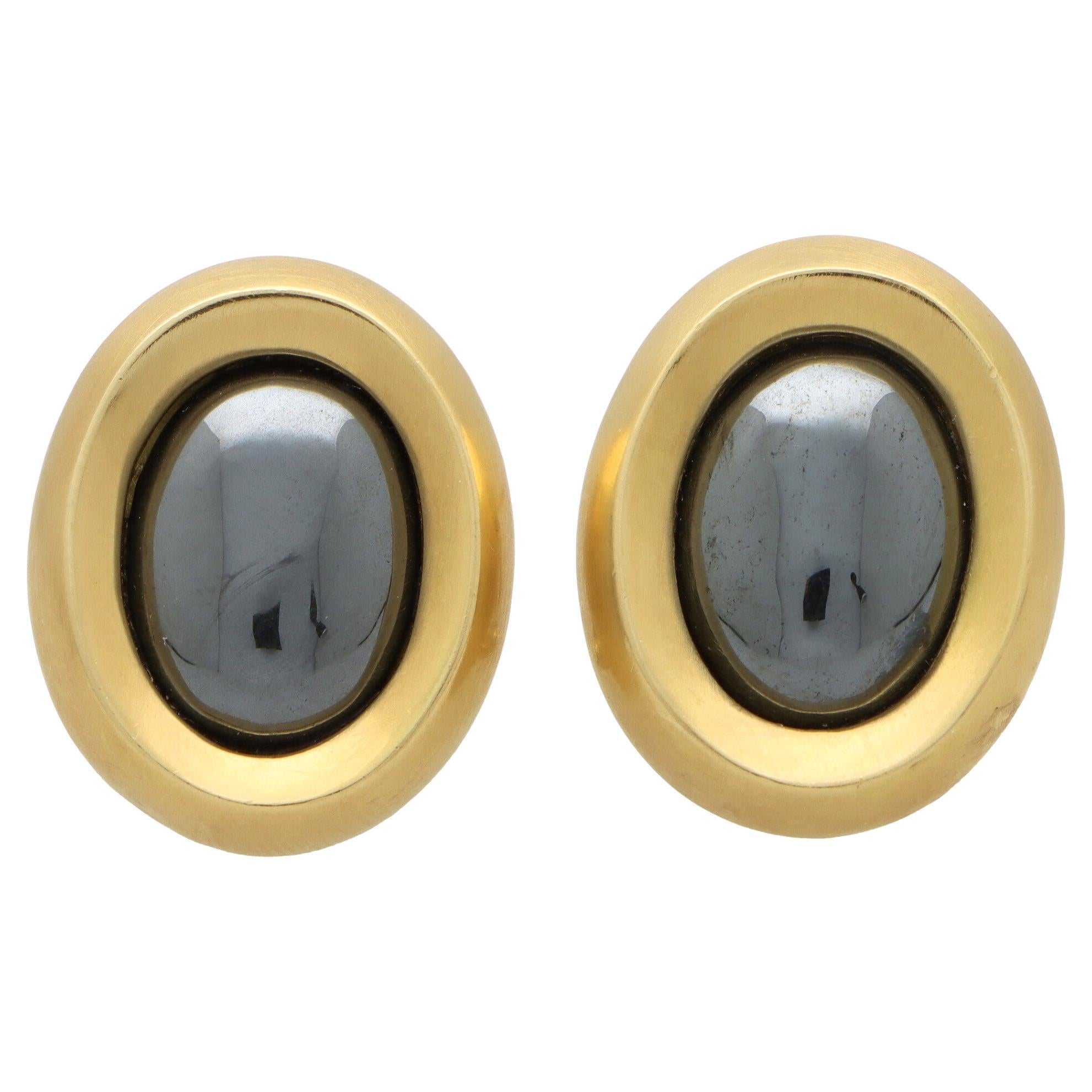 Vintage Angela Cummings Retro Hematite and Yellow Gold Earrings For Sale