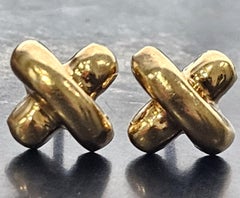 Vintage Angela Cummings Small 8mm X stud earrings 18k Yellow Gold 3g