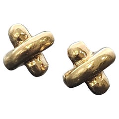 Vintage Angela Cummings Petites boucles d'oreilles 8mm X clous d'oreilles Or jaune 18k 3g