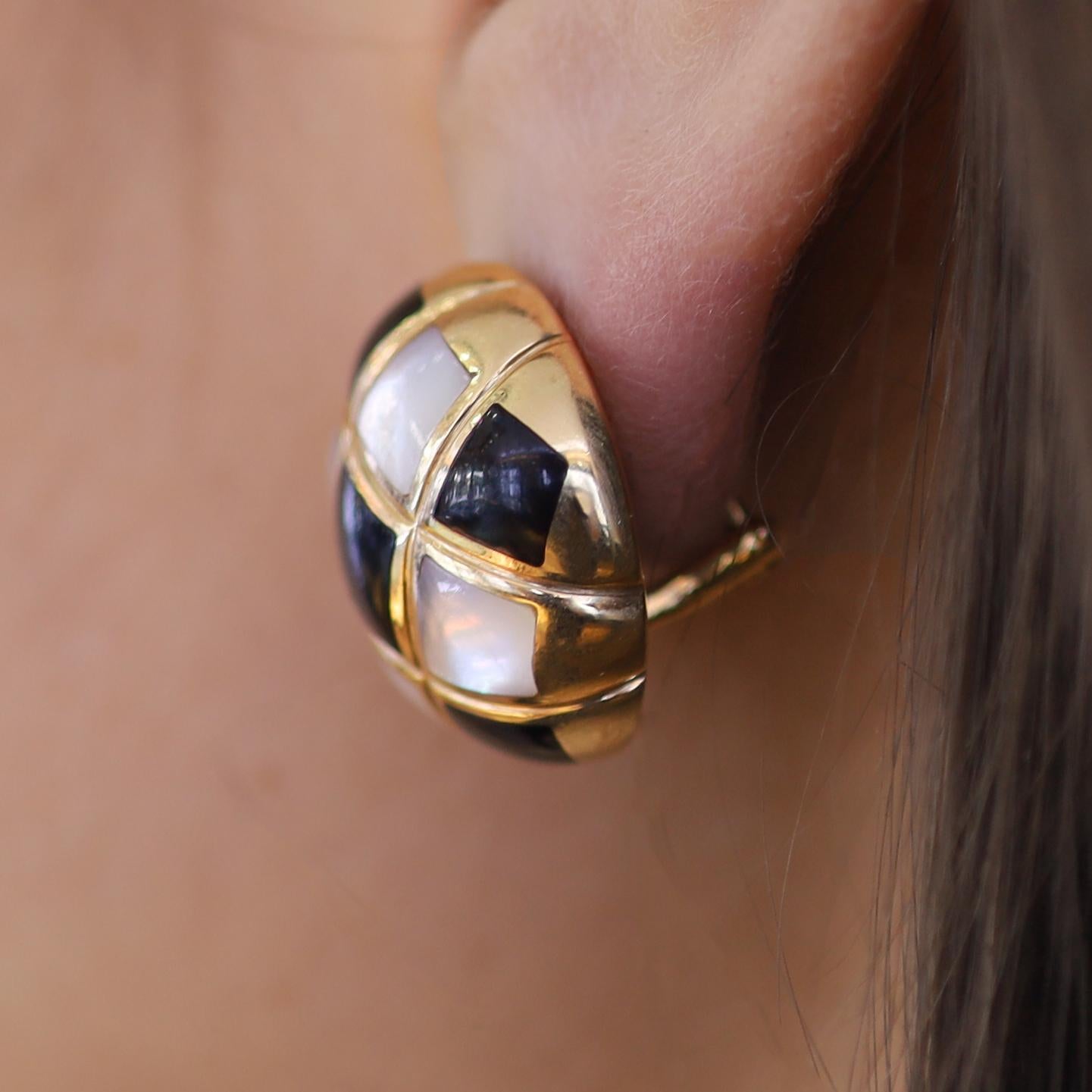 Art Deco Signed KABANA Black Onyx & Mother of Pearl Checkerboard Earrings For Sale