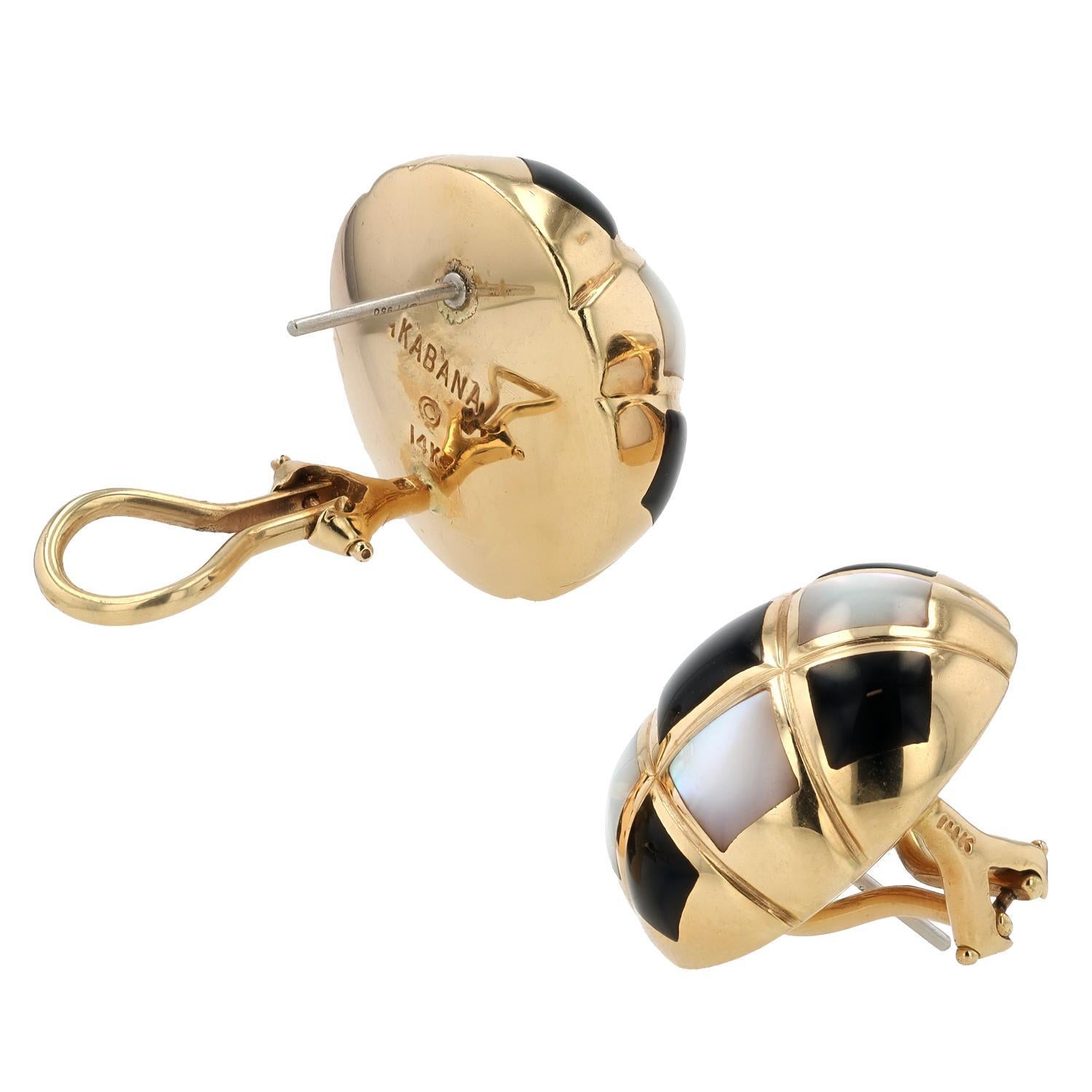 Square Cut Signed KABANA Black Onyx & Mother of Pearl Checkerboard Earrings For Sale