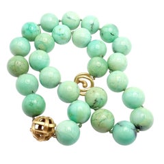 Vintage Angela Cummings Turquoise Large Bead Yellow Gold 20" Long Necklace 1988