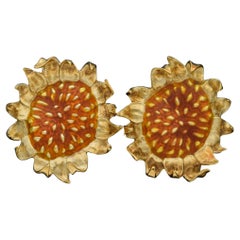 Vintage Angela Cummings Yellow Gold Sunflower Clip-On Earrings