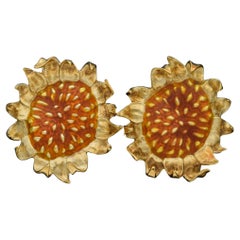 Boucles d'oreilles vintage Angela Cummings en or jaune avec tournesol à pince