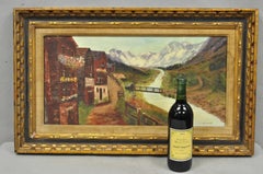 Angela Dudley vintage « Lac de Garde ». « Italie » — Peinture à l'huile de style Hollywood Regency