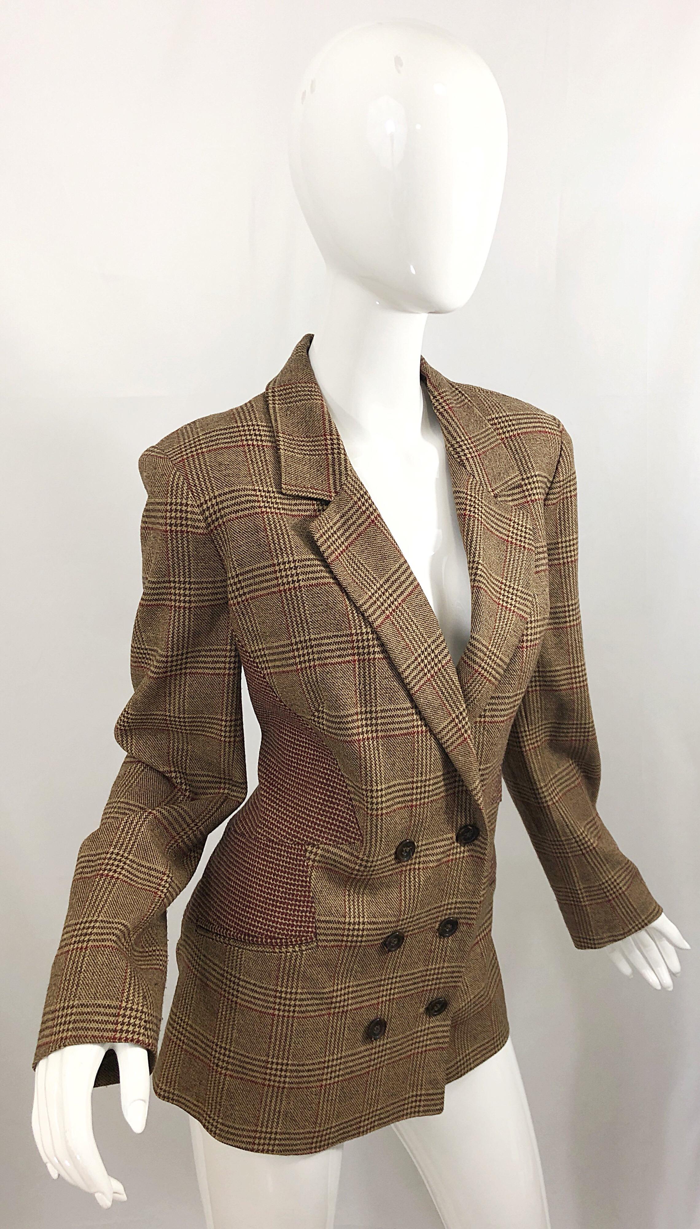 Brown Vintage Angelo Tarlazzi Size 12 Avant Garde 1990s Double Breasted Blazer Jacket For Sale