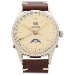 Vintage Angelus Day-Date Stainless Steel Watch, 1950